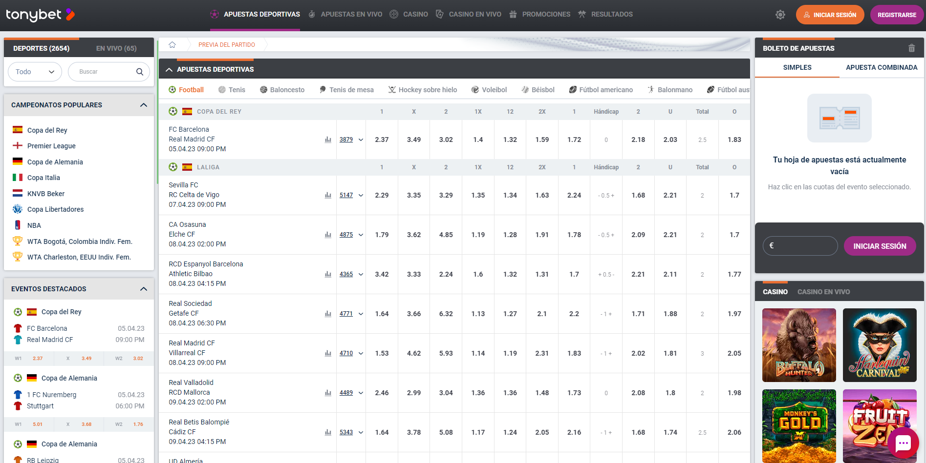 codigo promocional tonybet