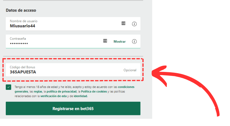 codigo bonus bet365 ingreso "365APUESTA"