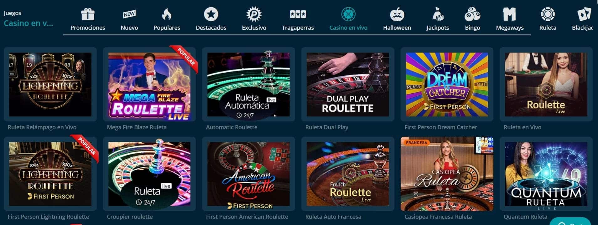 PlatinCasino España juegos en vivo