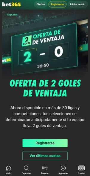 Promoción pago anticpado por 2 goles de bet365