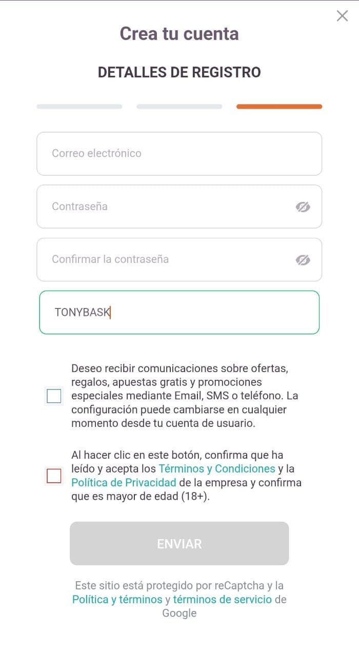 Tonybet registro con codigo promocional